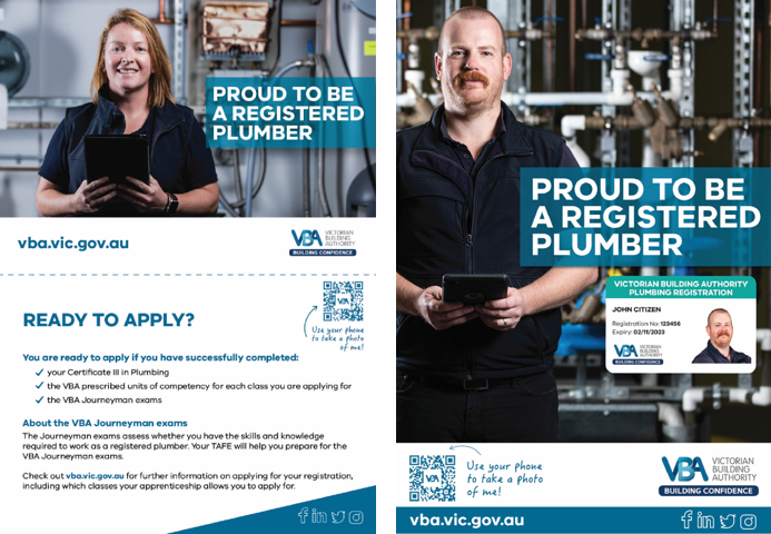 Plumbing registration campaign postcard and poster