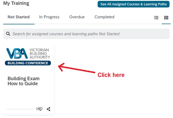 Screenshot showing to click on the icon Building Exam How to Guide