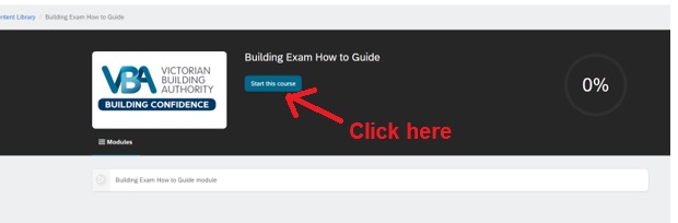 Screenshot showing click here to start course
